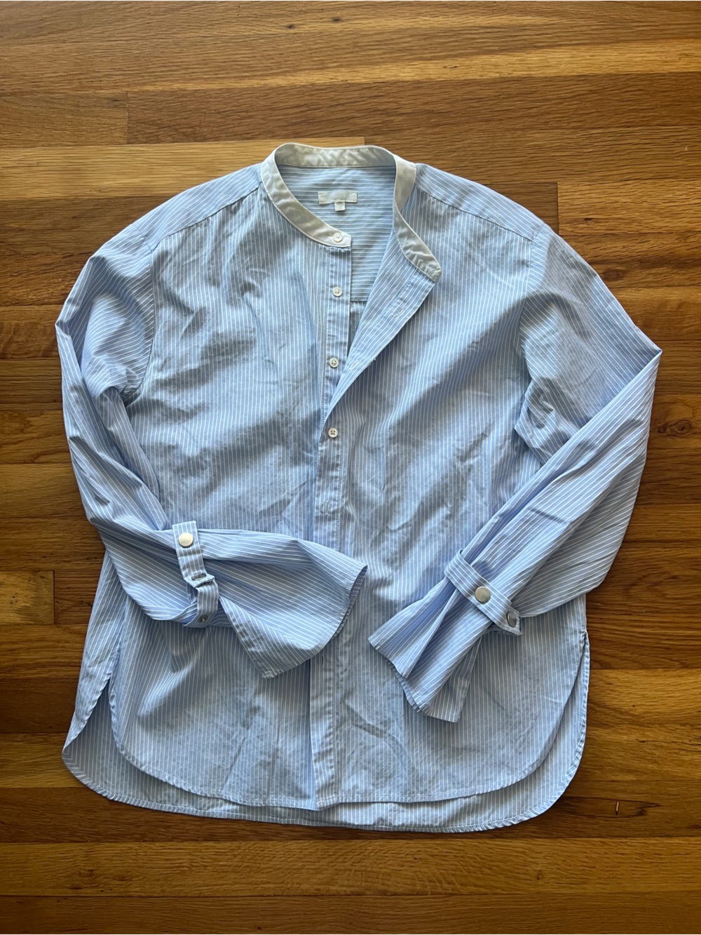 b+ab Striped Light Blue Button-Front Women's Blouse Size Small